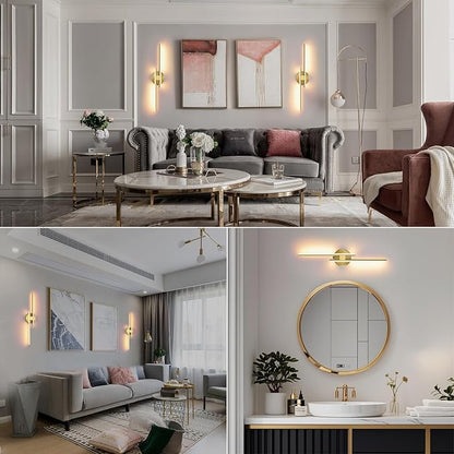 Battery Operated Wall Sconce Set of 2,Gold 23.6" 3000K-6500K LED Dimmable Wall Sconces with Remote Control,Wireless Wall Light USB Rechargeable for Bedroom Hallway Living Room Background Wall Lighting