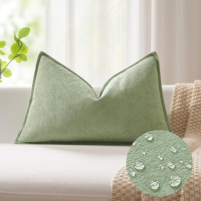 Kevin Textile 12x20 Inch Lumbar Pillow Cover 1 Pack Soft Boucle Textured Decorative Waterproof Rectangle Cushion Elegant Accent Pillow for Couch Sofa Chair Bed Home Decor Indoor Outdoor Sage Green