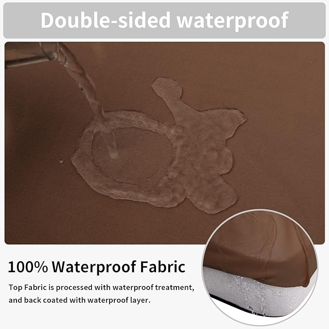 Easy-Going 100% Waterproof 4 Pieces Couch Cushion Covers for Sectional Sofa Left/Right L Shape Chaise Lounge Sofa Seat slipcover Anti-Slip Sofa Cover (3 Seater + 1 Chaise, Brown