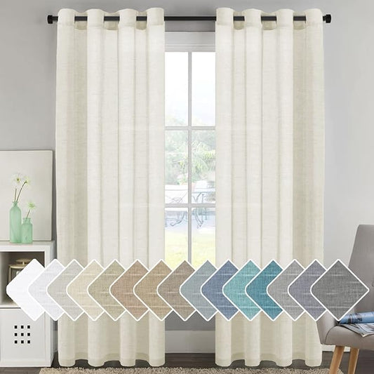 H.VERSAILTEX Elegant Natural Linen Curtain Panels Energy Efficient Semi - Sheers Linen Curtains/Nickel Grommet Window Treatments Panels/Drapes (Set of 2, 52 by 96 Inch, Ivory)