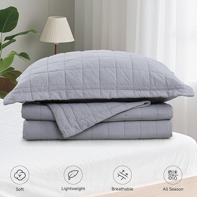 Quilt Sets California King Size - 100% Cotton Lightweight Luxury Comforter Set, Oversized Extra Wide Stitching Bedding Set Bedspread Coverlet with 2 Pillowcase Suitable for All Season, Grey