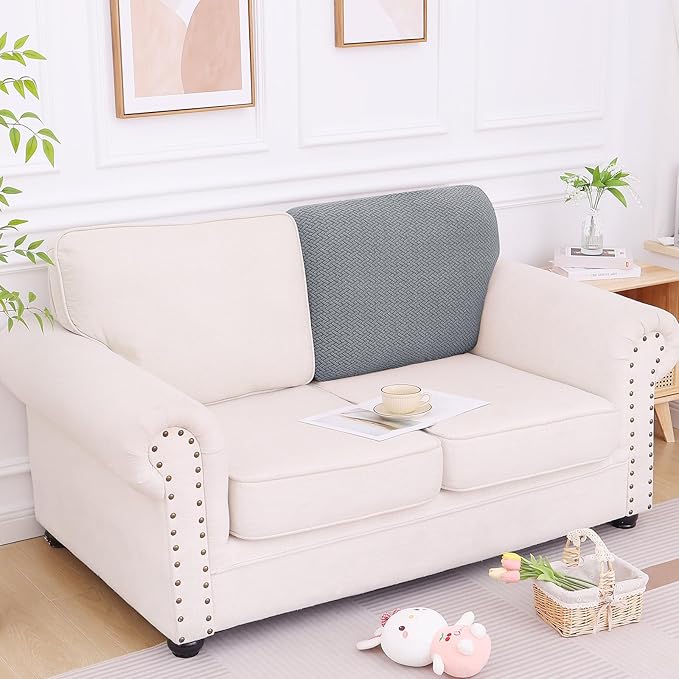 Smiry Waterproof Couch Cushion Covers, Stretch Jacquard Thick Sofa Cushion Covers, Washable Seat Slipcover Elastic Furniture Protector for Pets, Kid (Back Cover L, Light Grey)