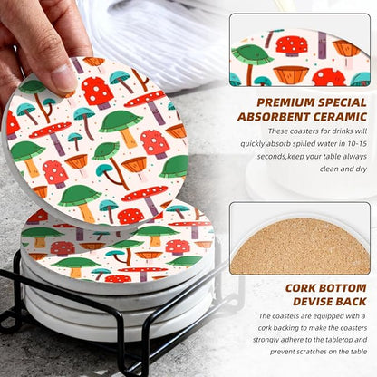 Coasters Set of 6 Ceramic Drink Coaster with Cork Base Modern Style Coasters for Mugs and Cups Office Kitchen 4 in