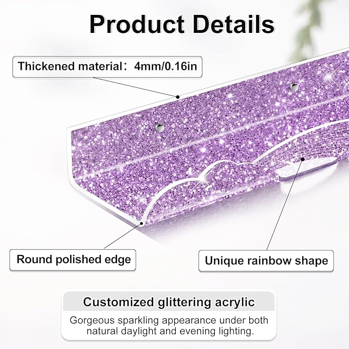 Rainbow Glitter Acrylic Floating Shelves, 23.6" Wall Mounted Nursery Bookshelves, Display Ledge for Books Toys Cosmetic Storage, Bathroom Bedroom Living Room Wall Organizer, 2 Pack, Purple