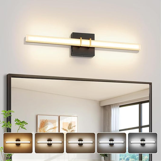Modern Black and Brass Vanity Light Bar 24 Inch, 16W 5CCT Dimmable Bathroom Light Fixtures LED Wall Lighting Fixture
