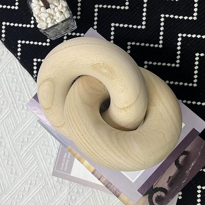 Wood Knot Décor-2 Link Wooden Chain Link Home Decor,Coffee Table Decor Book Shelf Decor Accents Art Decor Living Room Decor Items (Log Color)