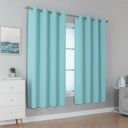 DUALIFE Aqua Curtains for Living Room Bedroom Light Blocking Window Curtains Triple Weave Room Darkening Curtain Panels Thermal Insulated Grommet Top 52X72