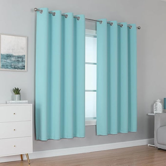 DUALIFE Aqua Curtains for Living Room Bedroom Light Blocking Window Curtains Triple Weave Room Darkening Curtain Panels Thermal Insulated Grommet Top 52X45