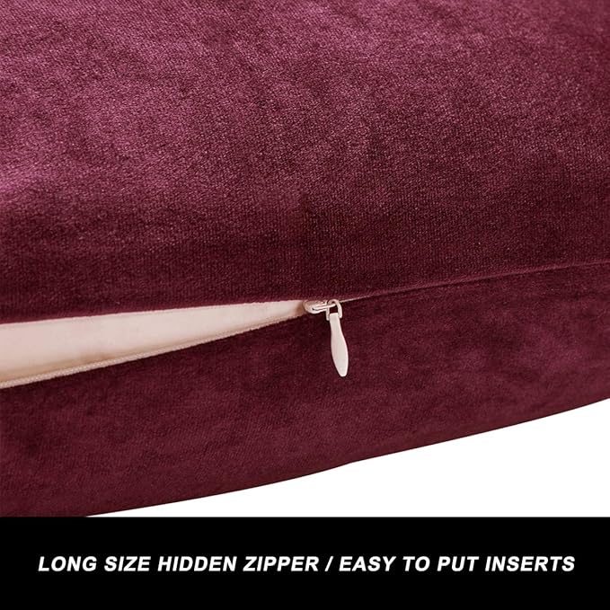GIGIZAZA Burgundy Velvet Pillow Covers: Pack of 2 Throw Pillows Soft Solid Covers 16x16 - Decorative Couch Small Cushion Covers Used for Chrismas Room Decor,Living Room,Bedroom,Sofa