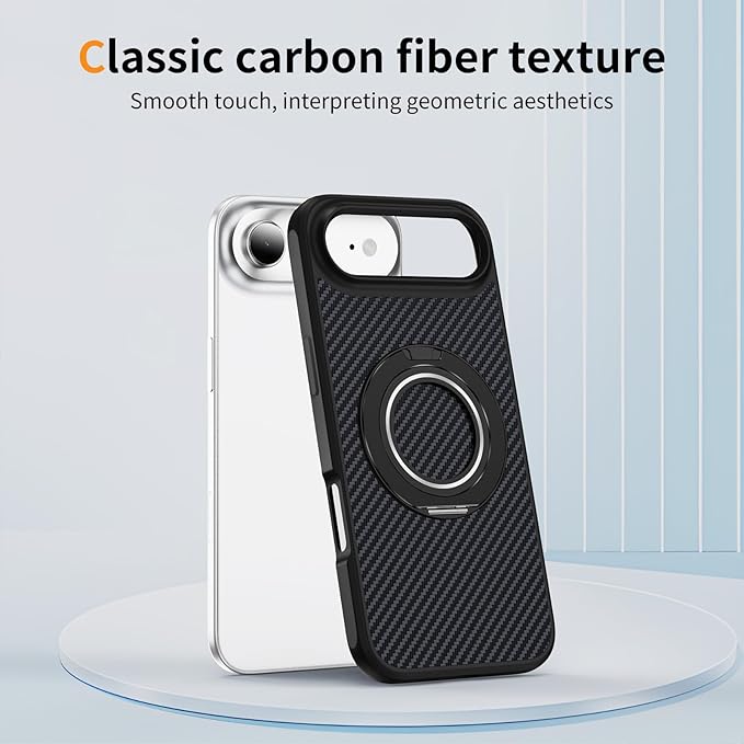 Mag-Stand Carbon Fiber Case for iPhone 17 Air, 360° Rotate Magnetic Stand, Compatible with MagSafe, 15FT Military Protection, Slim Shockproof Magnetic Kickstand Mag Phone Case for Men Women