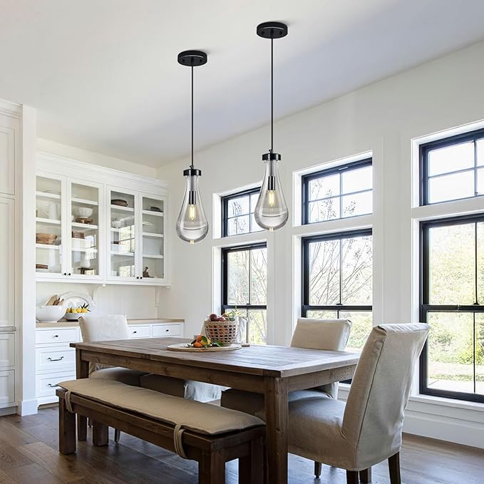Raindrop Pendant Lights Kitchen Island Teardrop PlatingBlack Hanging Light Clear Solid Glass Pendant Light Modern Chandeliers for Dining Room Porch Corridor Living Room(PlatingBlack 1-Pack)