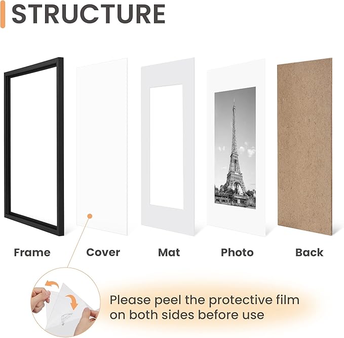 upsimples 16x20 Picture Frame Set of 5, Display Pictures 11x14 with Mat or 16 x 20 Without, Wall Gallery Poster Frames, Black