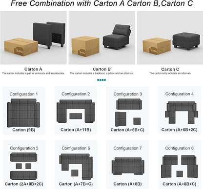 Belffin Middle Module Seat for Modular Sofa Sectional Couch with Storage Accent Armless Sofa Chair Modern Fabric Dark Grey