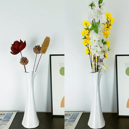12Inch Tall White Ceramic Vase for Home Decor, Modern Textured Vase for Living Room, Farmhouse, Shelf, Table Centerpieces