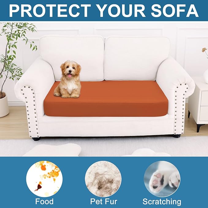Smiry Printed Couch Cushion Covers, Stretch Soft Couch Covers for Sofa, Washable Non-Slip Sofa Slipcover Furniture Protector for Indoor and Outdoor (Medium,Rust)