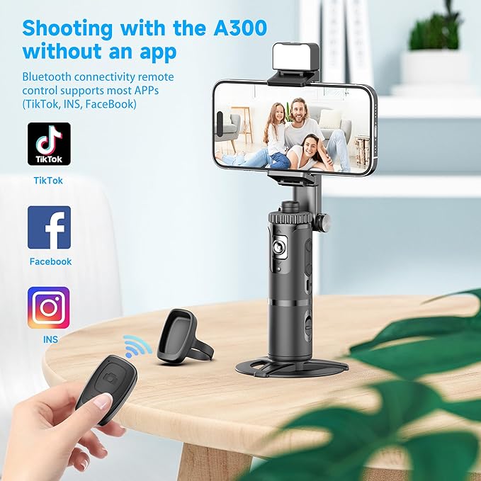 Auto Face Tracking Tripod 360° Rotating Auto Tracking Phone Holder with Remote and Gesture Control,No App, for Live Video Recording Tiktok Live Vlog Streaming Video,Rechargeable Battery