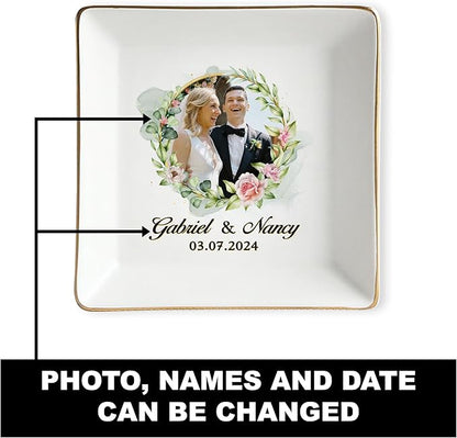 Personalized Photo Wedding Ring Dish Gifts for Couples, Married Jewelry Tray Ring Holder, Wedding Gifts for Women Newlywed Future Bride To be, Engaged Gift for Mr Mrs Wife Husband Him Her