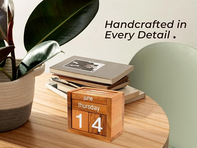 BSIRI Wooden Perpetual Calendar Desk Blocks Cute for Date Cubes Display Decor Gifts for Dad Mom Office Block Monthly Small Planner Family Birthday Wood Block Calendar for Desk