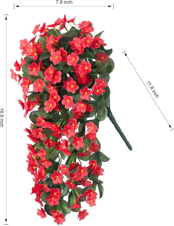 HyeFlora Artificial Fake Hanging Plants Flowers for Outdoor Outside Winter Christmas Decoration, 2 PCS Faux Silk Daisy Mums Red Orchid Vines UV Resistant Realistic for Home Indoor Porch Patio Balcony