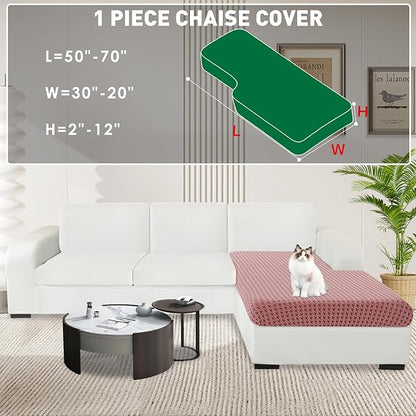 MAXIJIN Couch Cushion Covers for Sectional Sofa, Stretch Sofa Cushion Cover Washable Furniture Protector with Elastic Bottom & Non-Slip Strap for Pets Kids (1PC Chaise Cover, Pink)