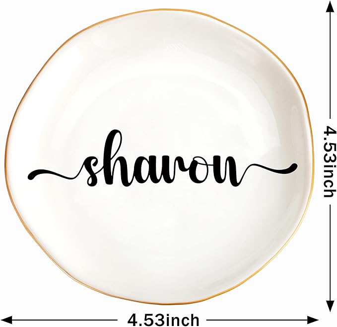 JoycuFF Sharon Personalized Name Ceramic Jewelry Tray, Mothers Day Christmas Anniversary Engagement Birthday Gifts for Women Couples, Trinket Dish for Rings Earrings Necklaces Bracelets Keys