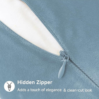 QUORGVES Light Blue Velvet Pillow Covers 16x16 Inch Set of 2, Soft Solid Decorative Square Throw Pillow Covers, Decor Cushion Covers for Bed Sofa Couch Bedroom Living Room - Coastal Sky Baby Blue