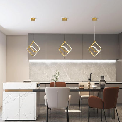 Modern LED Chandelier Gold Rectangular Pendant Light Fixtures 4000K 20W Dimmable Height Adjustable Pendant Lighting for Dining Room Kitchen Island Bedroom Living Room Foyer（1-Pack）