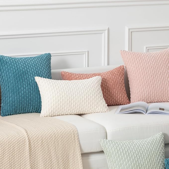 Kevin Textile 12x24 Inch Pillow Cover 1 Pack Boho Decorative Soft Striped Corduroy Lumbar Farmhouse Solid Color Accent Rectangle Cushion Case for Living Room Couch Sofa Bed, Cream White