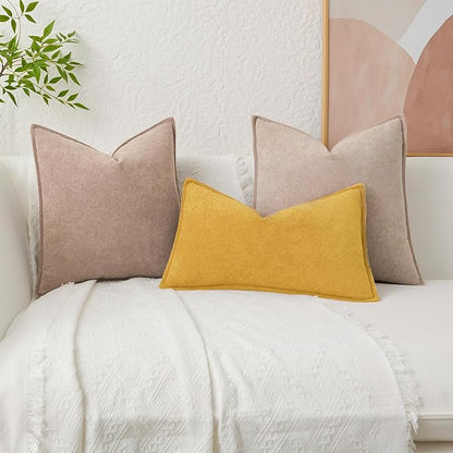 Kevin Textile Waterproof Decorative Pillow Covers Yellow 18x18 Inch Pack of 2 Soft Boucle Textured Throw Pillowcases Elegant Accent Pillows for Couch Sofa Chair Bed Home Decor Indoor Outdoor