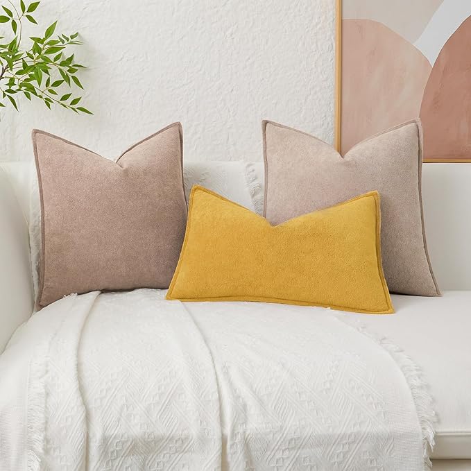 Kevin Textile Waterproof Decorative Pillow Covers Yellow 20x20 Inch Pack of 2 Soft Boucle Textured Throw Pillowcases Elegant Accent Pillows for Couch Sofa Chair Bed Home Decor Indoor Outdoor