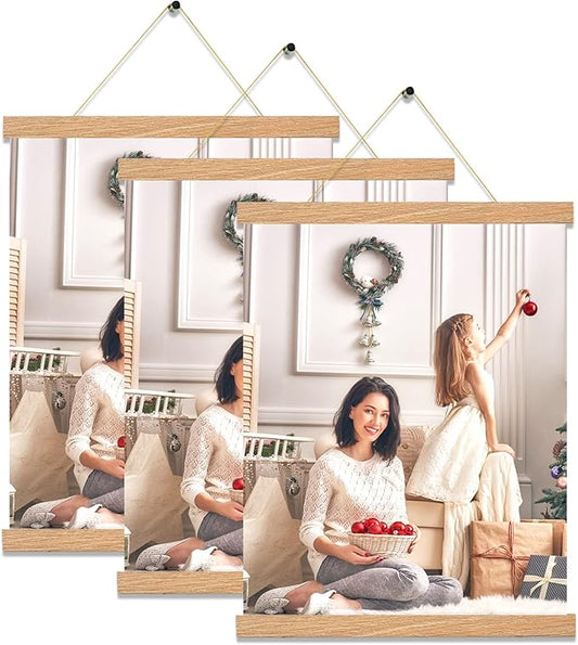 3 Pack Magnetic Poster Hanger Frame,16x20 16x24 16x16 Poster Frame Wood Magnet Frames Hangers for Photos, Pictures, Prints, Maps, Scrolls and Canvas Artwork , 16", Pine Color)
