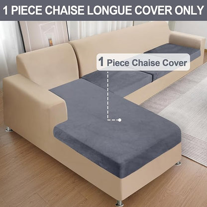 Couch Cover 1 Piece Chaise Lounge Cover Velvet Sectional Couch Cushion Covers Separate L Shape Sofa Slipcovers Furniture Protector for Dogs Pets (Chaise or Sofa 3-Seater, Dark Grey)