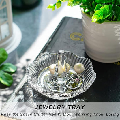 H&D HYALINE & DORA Crystal Scallop Ring Holder for Jewelry,Well-crafted Glass Rings Dish,Jewelry Rack Ring Holder for Wedding,Jewelry Display Decor Gift for Mom Wife Girlfriend(Clear)