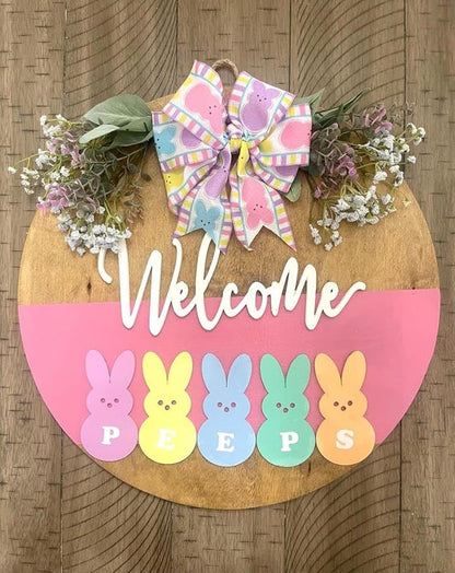 Round Wooden Door Hanger With Ribbon, Colorful Welcome Sign, Festive Front Decoration, Cute Holiday Entry Display, Charming Seasonal Accent For Home Décor Doorsign_281125_SR6_4