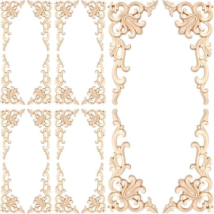 20 Pcs Wood Applique Corner Onlay Decorative Wood Applique DIY Wooden Carved Corner Unpainted Wooden Carved Decals Carving Decal for Furniture Wall Cupboard Bed Cabinet(Cute Style)