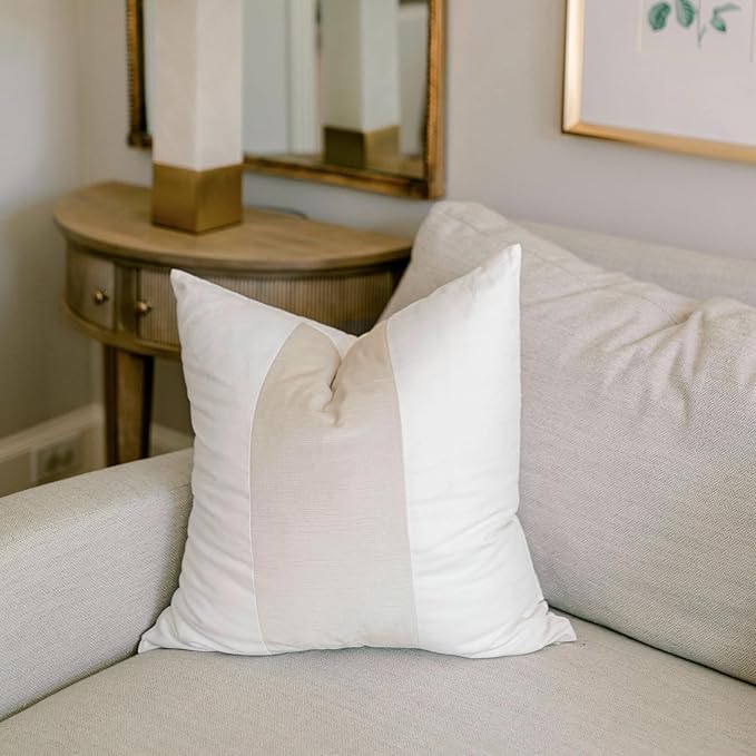 EVERGRACE x Kinsey Walsh Signature Velvet Panel Cotton Pillow Covers Set of 2, Decorative Pillow Covers 20"x20" for Couch, Square Cushion Cases for Sofa Bedroom Living Room, Off White Pearl