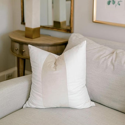 EVERGRACE x Kinsey Walsh Signature Velvet Panel Cotton Pillow Covers Set of 2, Decorative Pillow Covers 20"x20" for Couch, Square Cushion Cases for Sofa Bedroom Living Room, Off White Pearl