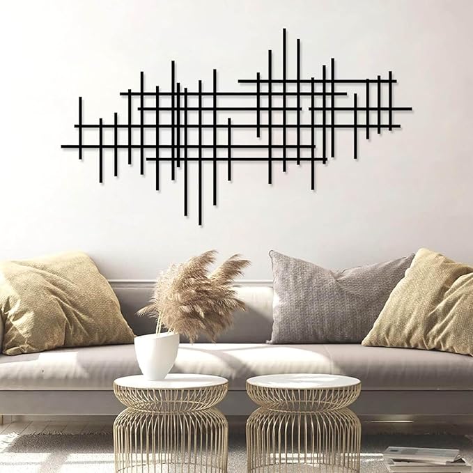 Geometric Line Metal Wall Art, Minimalist Geometric Metal Wall Art, Line Wall Decor, Modern Luxury Wall Decor, Abstract Wall Decorations, Minimalist Bedroom Wall Hanging (Silver, 53"x30"/135x76cm)