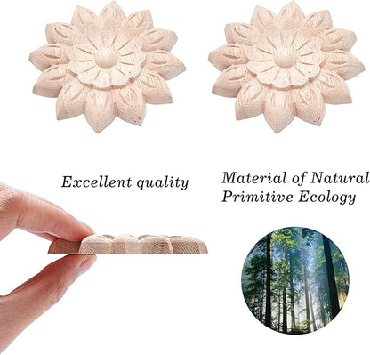 GORGECRAFT 4PCS Wooden Carved Onlay Appliques Flower Carving Decal Corner Craft Unpainted Furniture Home Decoration Wood Carving Decal for Dresser Bed Door Cabinet Wardrobe Ceiling 3.15"x3.15"
