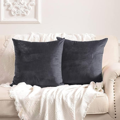 FY FIBER HOUSE Pack of 2 Velvet Throw Pillow Covers Decorative Pillowcase Soft Solid Cushion Cover, 20 x 20 Inch, Grey