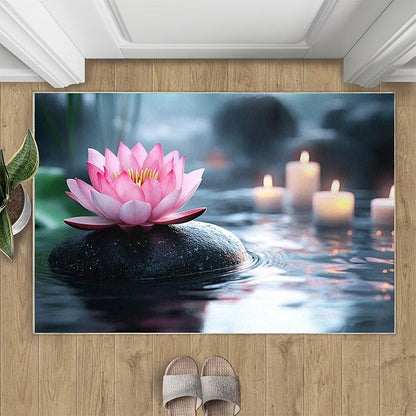 Zen Stones Washable Area Rug 4x5, Pink Petals Soft Rugs for Living Room Recuperative Spa Carpet Area Rugs for Bedroom Dining Room Non-Slip Stain Resistant Rug