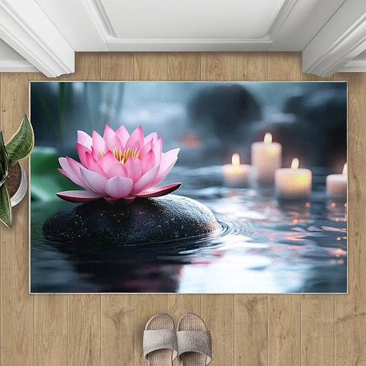 Zen Stones Washable Area Rug 6x9, Pink Petals Soft Rugs for Living Room Recuperative Spa Carpet Area Rugs for Bedroom Dining Room Non-Slip Stain Resistant Rug
