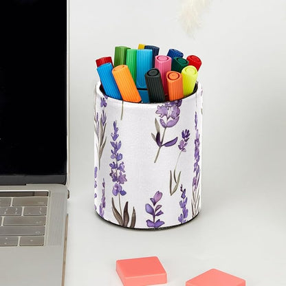 Cute Lavender Purple Pattern Pen Pencil Holder for Desk, Pen Pencil Cup Table Stationery Organizer Makeup Brush Holder for School Home Office Supplies