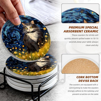 Coasters Set of 6 Ceramic Drink Coaster with Cork Base Modern Style Coasters for Mugs and Cups Office Kitchen 4 in