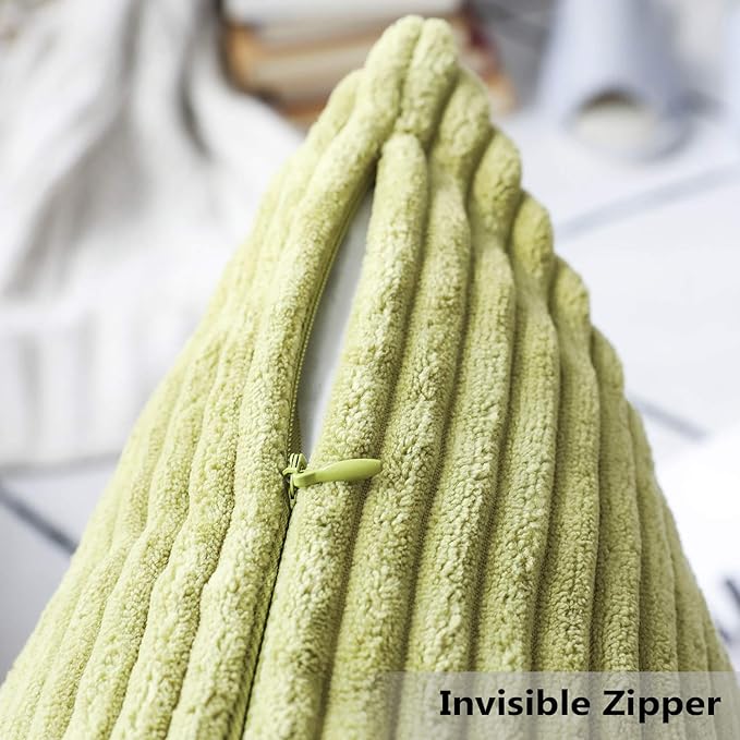 Home Brilliant Euro Sham 24x24 Spring Pillow Covers Set of 2 Striped Corduroy Textured Velvet European Pillow Covers for Couch Holiday Decor, 60cm x 60cm, 24 x 24 inch, Grass Green