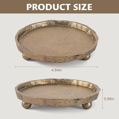 Vintage Cast Iron Pillar Candle Holder Plate, Rustic Brass Candle Tray – Round Candle Base Stand for Small Pillar Candles, Table Centerpiece & Home Decor Accent