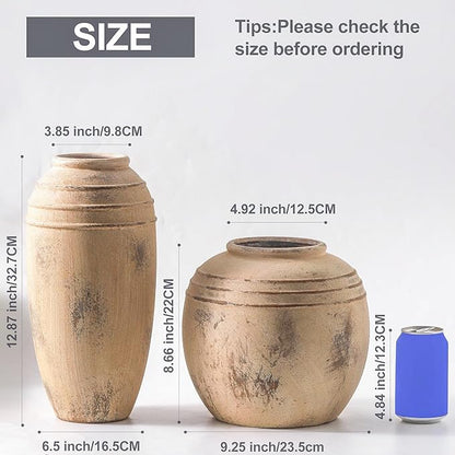 Ceramic Flower Vase with Handles, 12 inch Tall Vase for Centerpieces, Large Decorative Terracotta Vases, Farmhouse Rustic Vases for Home Decor, Living Room, Table, Neutral vase Lyeec