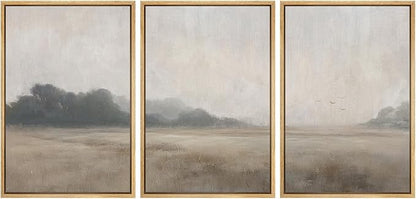 MUDECOR Framed Wall Art Print Set Serene MeadowTranquil Landscape with Foggy Fields and Distant Trees Illustrations Realism Decorative for Living Room, Bedroom, Office - 24"x36"x3 Natural