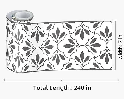 FLFK Wallpaper Border Black and White Patterns Peel and Stick Wall Border Self Adhesive Wallpapers for Living Room Bedroom Kitchen Bathroom 7"x240"