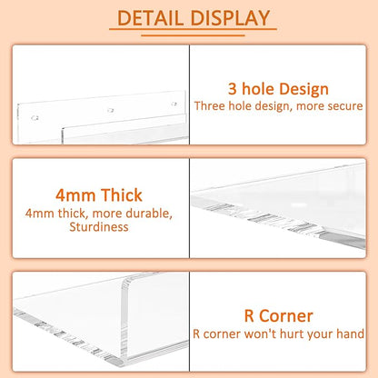 12'' Clear Acrylic Wall Shelf 2 Pack, Tranparent Perspex Floating Shelves, Acrylic Shelf for Bedroom, Living Room, Dining Room, Kitchen, Bathroom, Dining Room